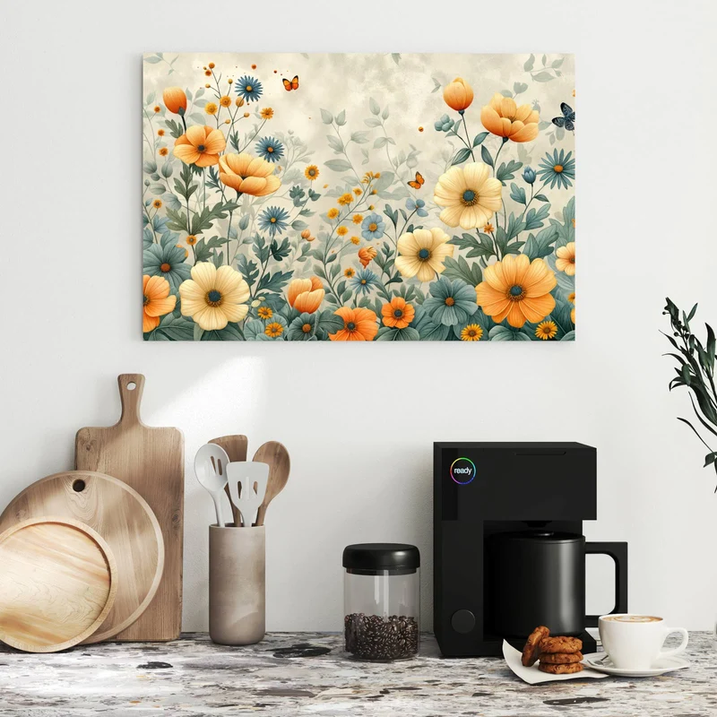 Metall Magnettafel - Sommerblüten auf Beige