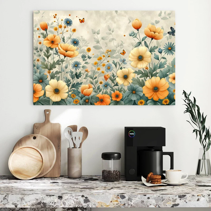 Metall Magnettafel - Sommerblüten auf Beige