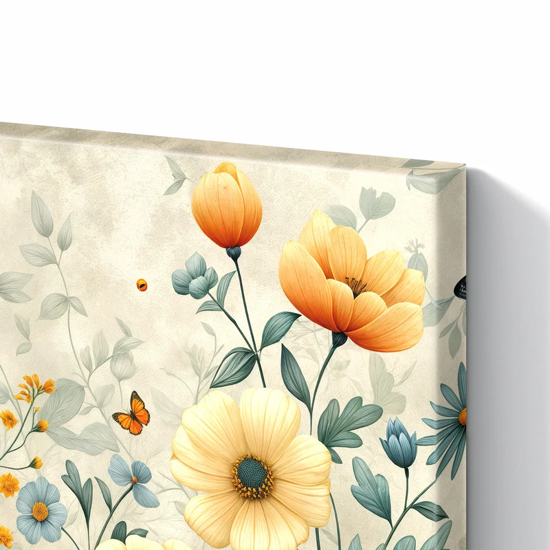 Metall Magnettafel - Sommerblüten auf Beige