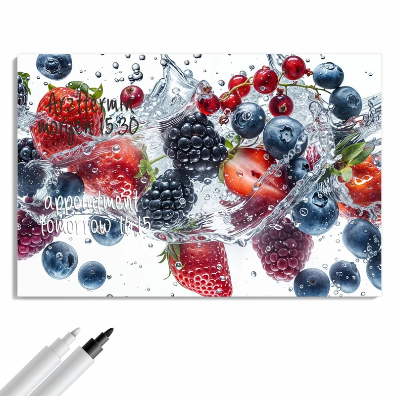 Metall Magnettafel - Beeren im Spritzwasser
