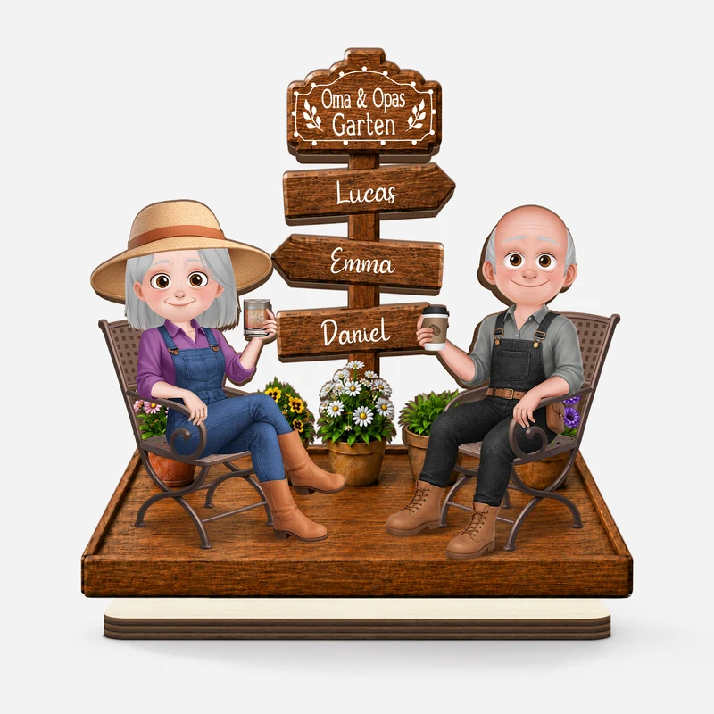 [3D-Optik] Oma & Opas Garten - Personalisierte Geschenke Paar | Holzaufsteller Mit Standfuß