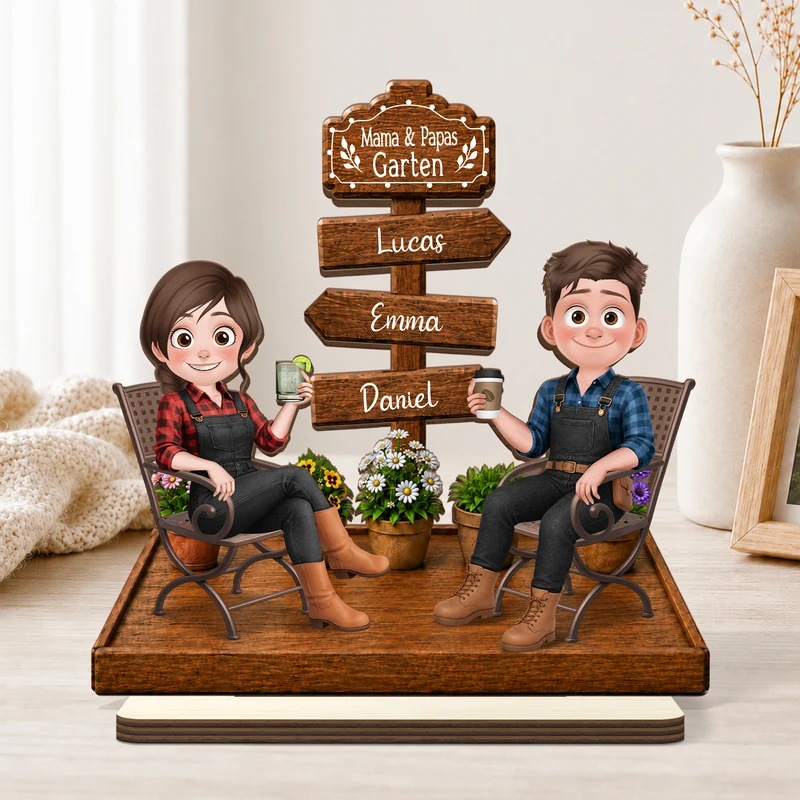 [3D-Optik] Oma & Opas Garten - Personalisierte Geschenke Paar | Holzaufsteller Mit Standfuß