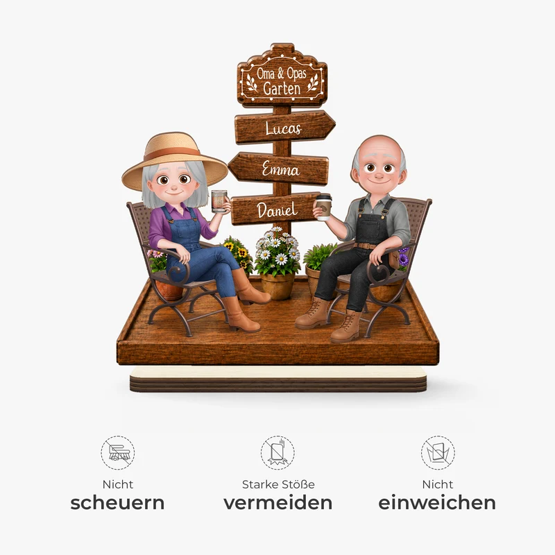 [3D-Optik] Oma & Opas Garten - Personalisierte Geschenke Paar | Holzaufsteller Mit Standfuß