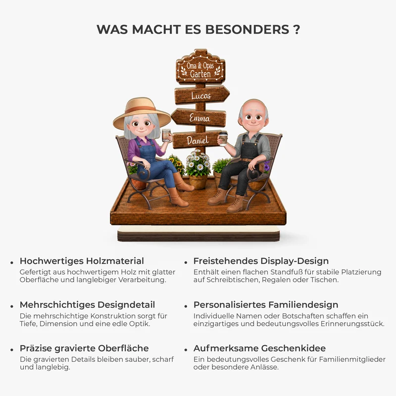[3D-Optik] Oma & Opas Garten - Personalisierte Geschenke Paar | Holzaufsteller Mit Standfuß