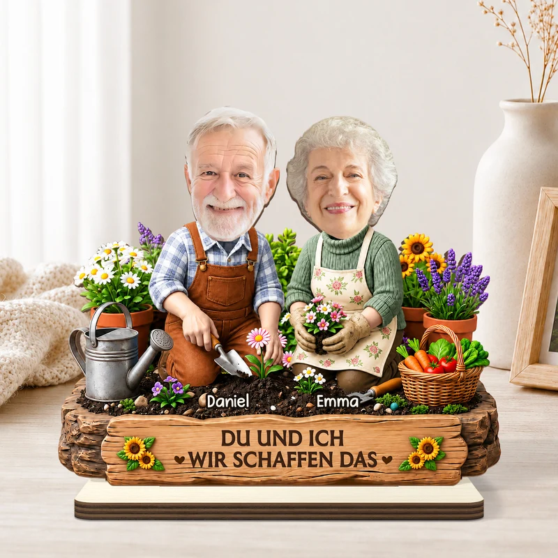 [3D-Optik] Gemeinsam Alt Werden - Personalisierte Geschenke Foto | Holzaufsteller Mit Standfuß Paar Garten