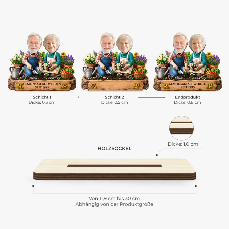 [3D-Optik] Gemeinsam Alt Werden - Personalisierte Geschenke Foto | Holzaufsteller Mit Standfuß Paar Garten