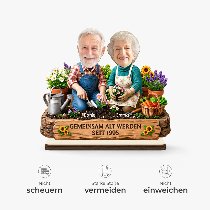[3D-Optik] Gemeinsam Alt Werden - Personalisierte Geschenke Foto | Holzaufsteller Mit Standfuß Paar Garten