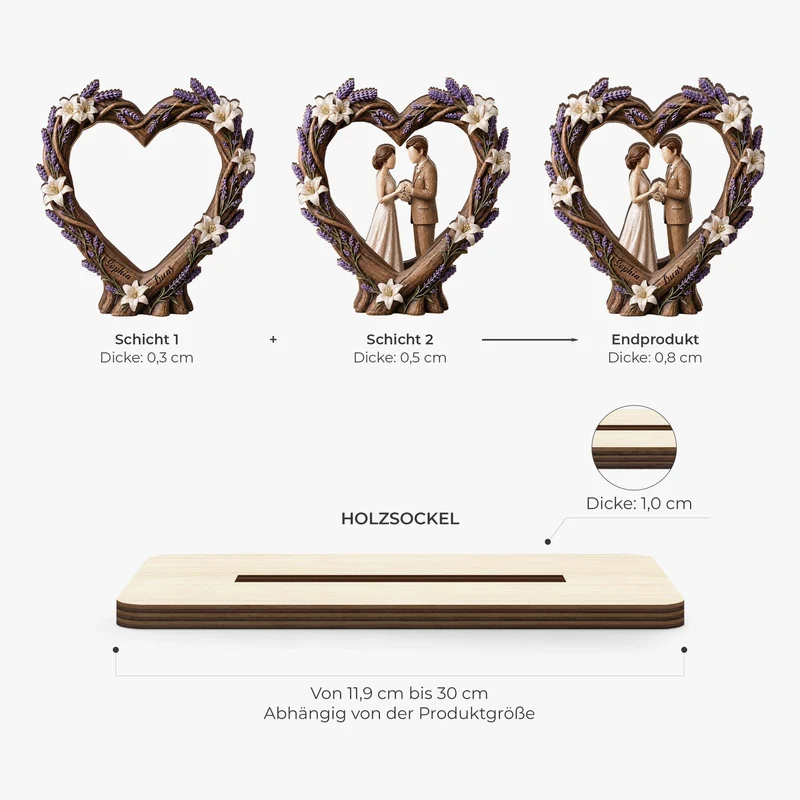 [3D-Optik] Brautpaar - Personalisierte Hochzeitsgeschenke | Holzaufsteller Mit Standfuß