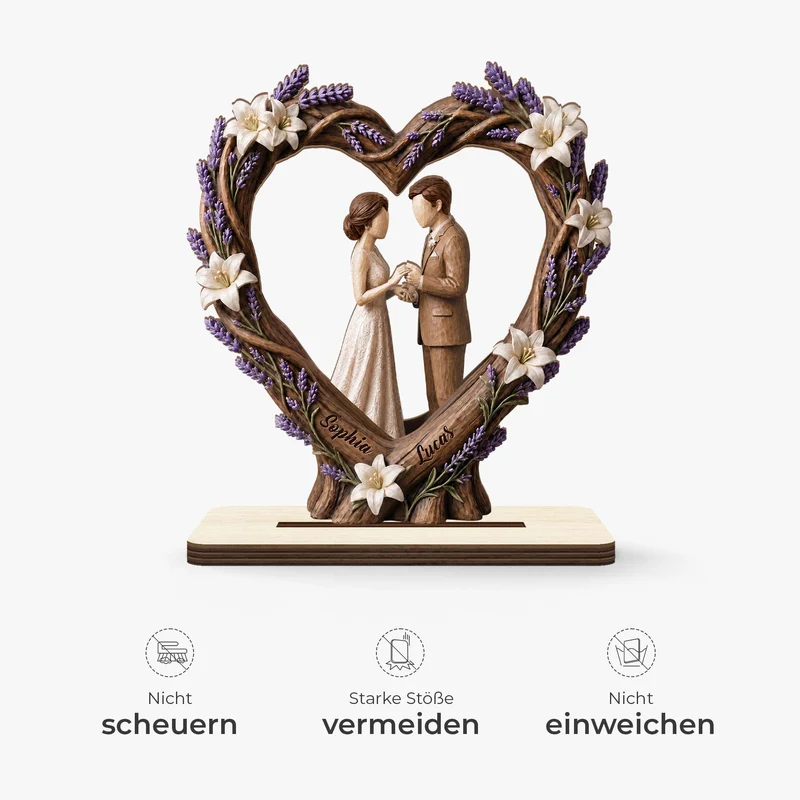 [3D-Optik] Brautpaar - Personalisierte Hochzeitsgeschenke | Holzaufsteller Mit Standfuß