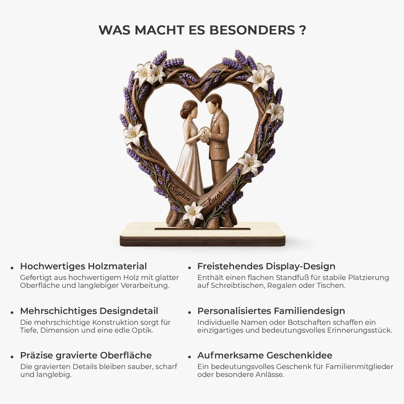 [3D-Optik] Brautpaar - Personalisierte Hochzeitsgeschenke | Holzaufsteller Mit Standfuß