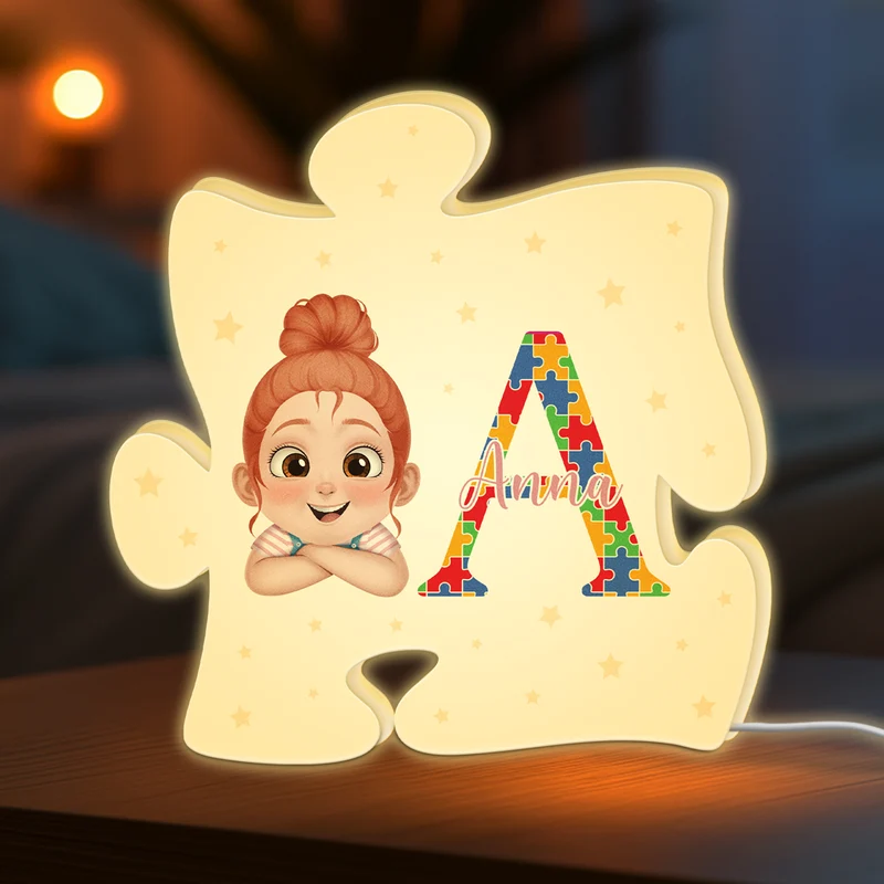 [3D-Optik] Anfangsbuchstabe - Personalisiertes Geschenk | Lightbox Tochter Sohn Autismus Puzzleteil
