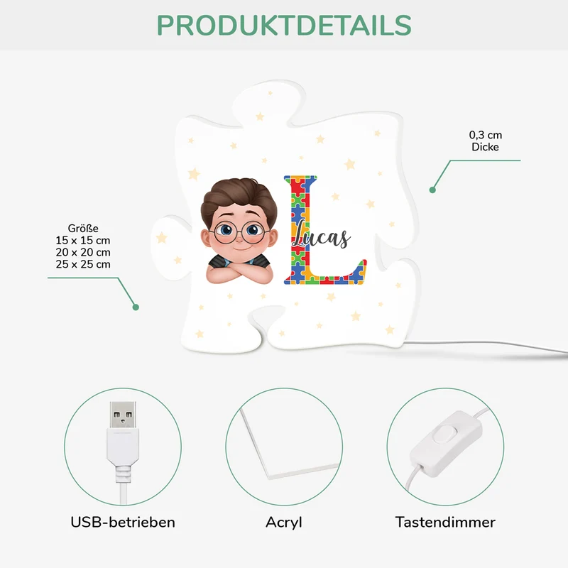 [3D-Optik] Anfangsbuchstabe - Personalisiertes Geschenk | Lightbox Tochter Sohn Autismus Puzzleteil
