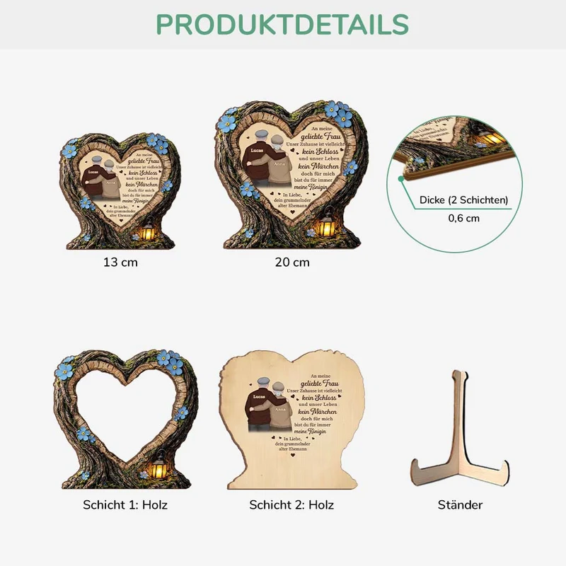 [3D-Optik] An Meine Frau Ich Liebe Dich - Personalisierte Geschenke Foto | Holzaufsteller Paar
