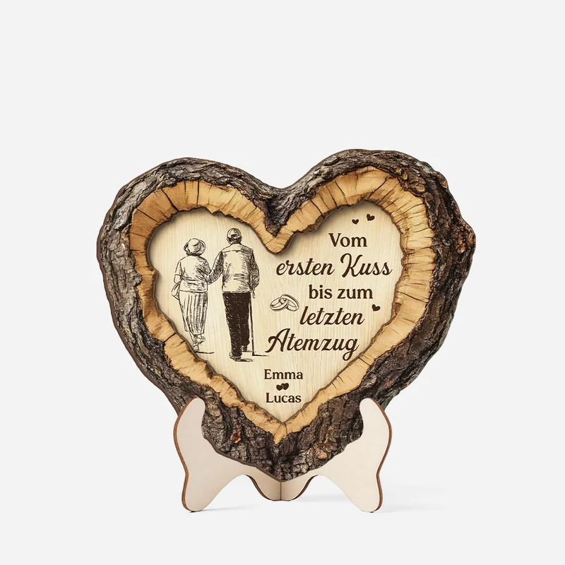 [3D-Optik] Vom Ersten Kuss Bis Zum Letzten Atemzug - Personalisierte Paar Geschenke | Holzplakette Foto Holzherz