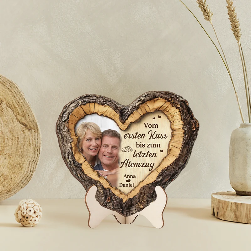 [3D-Optik] Vom Ersten Kuss Bis Zum Letzten Atemzug - Personalisierte Paar Geschenke | Holzplakette Foto Holzherz