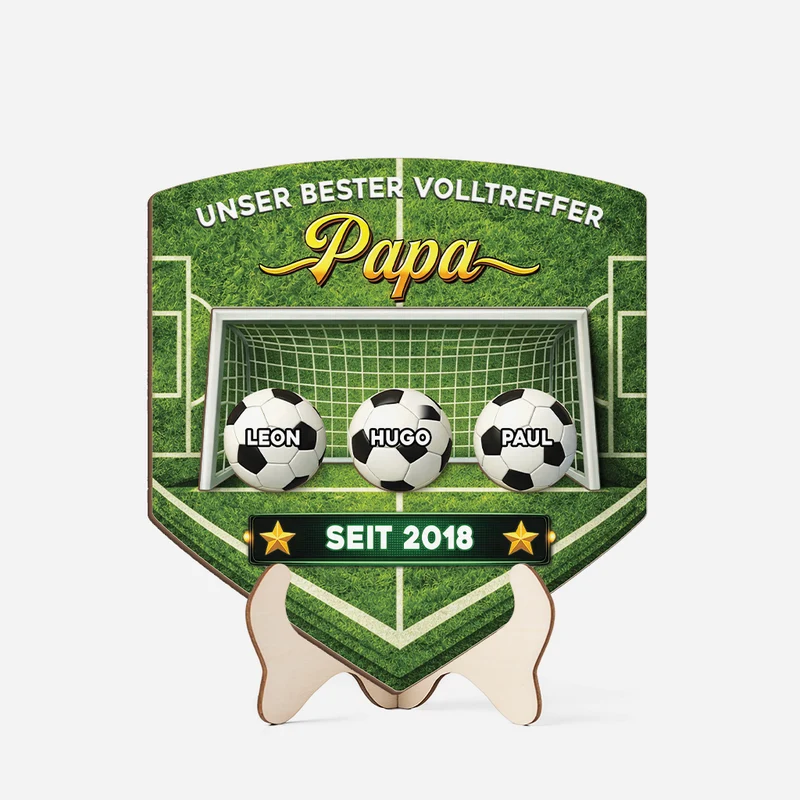 [3D-Optik] Unser Bester Volltreffer: Papa - Personalisiertes Geschenk | Holzaufsteller Papa/Opa Fußball