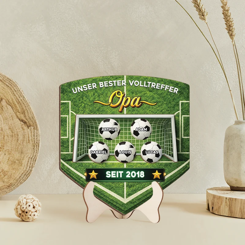 [3D-Optik] Unser Bester Volltreffer: Papa - Personalisiertes Geschenk | Holzaufsteller Papa/Opa Fußball