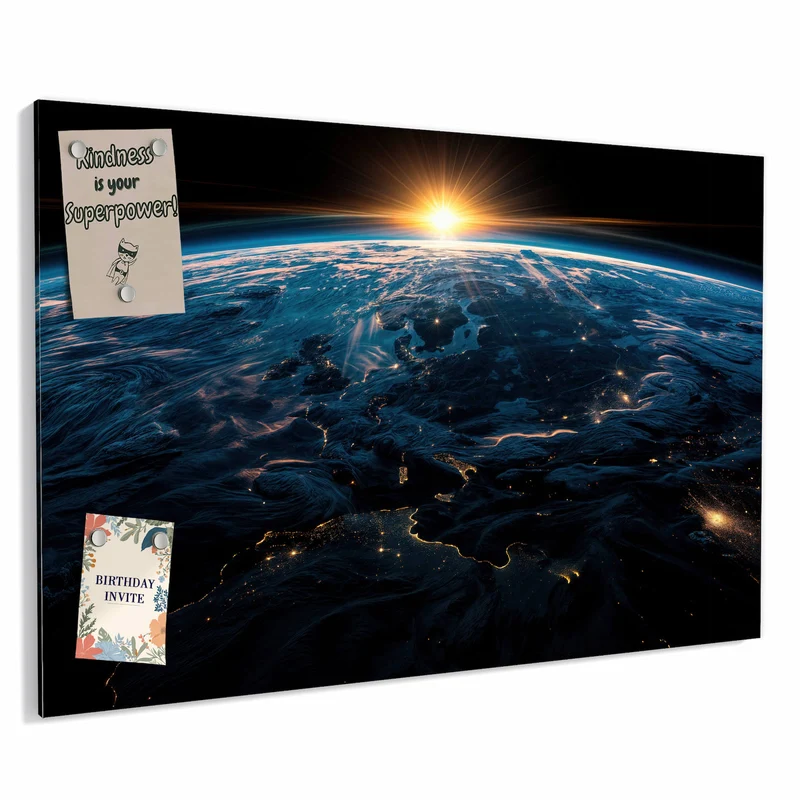 Metall Magnettafel - Erde mit Stadtlichtern