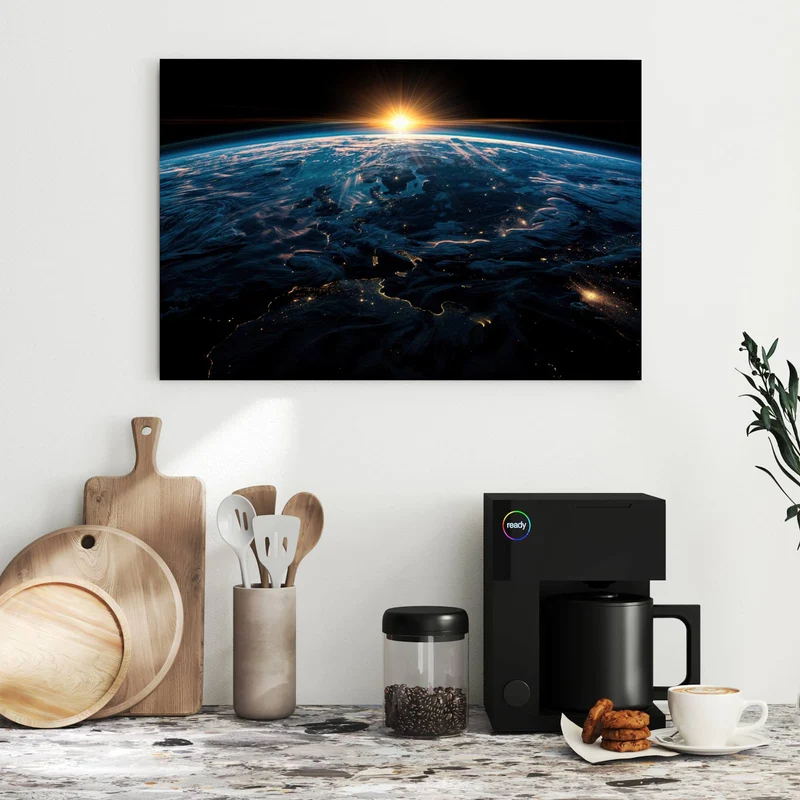 Metall Magnettafel - Erde mit Stadtlichtern