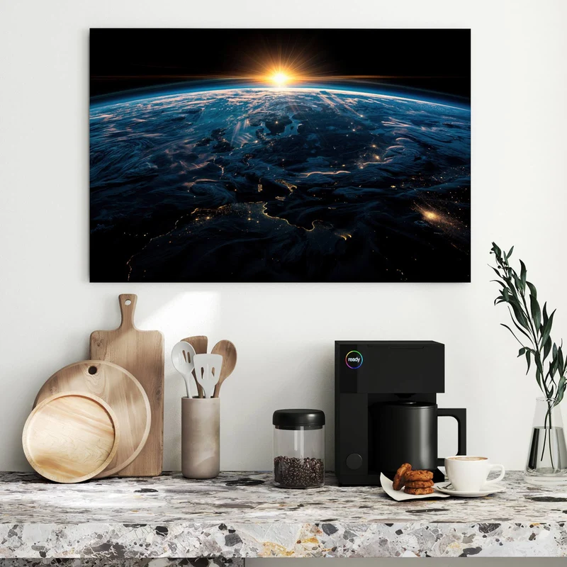 Metall Magnettafel - Erde mit Stadtlichtern