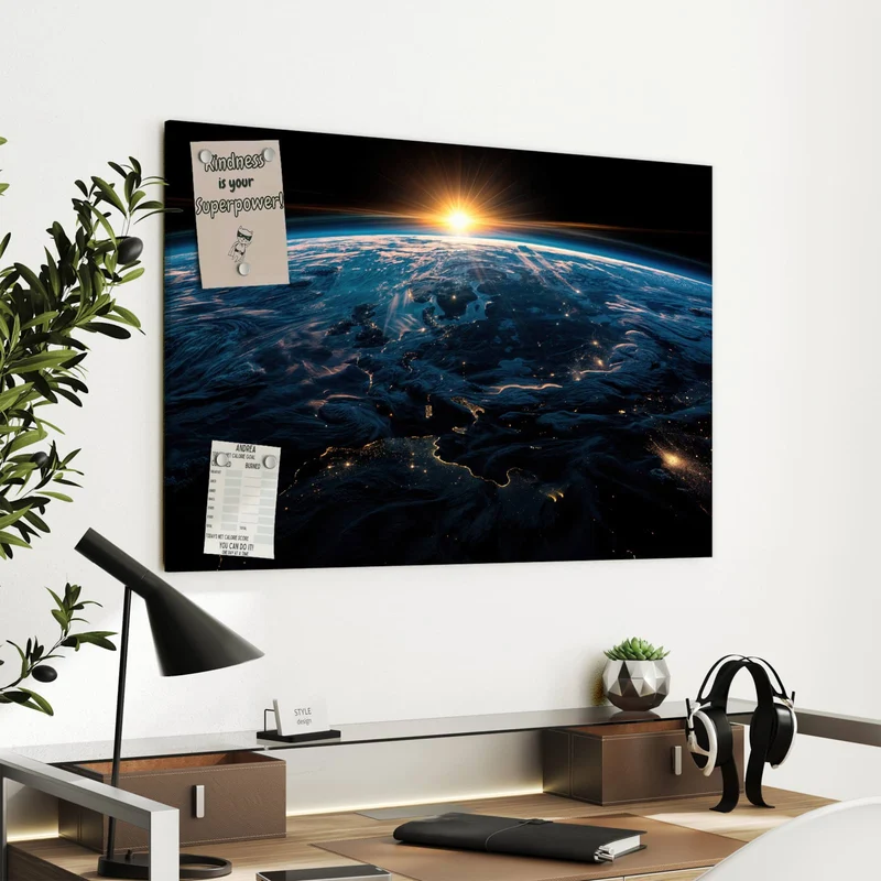 Metall Magnettafel - Erde mit Stadtlichtern