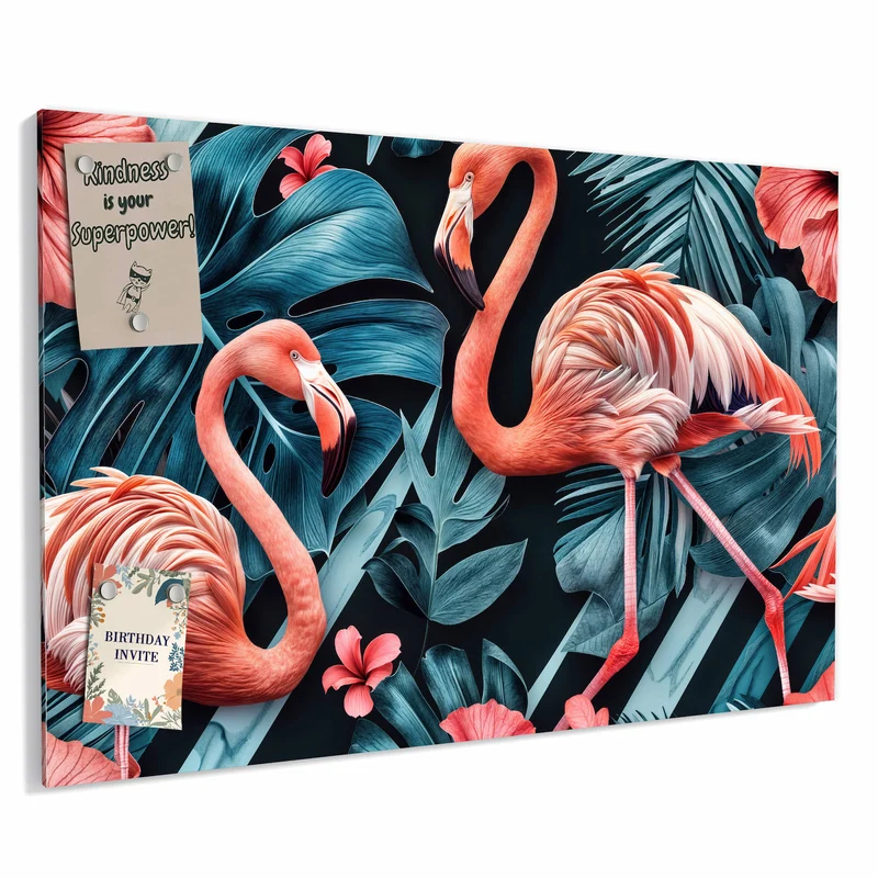Metall Magnettafel - Flamingo und Hibiskus