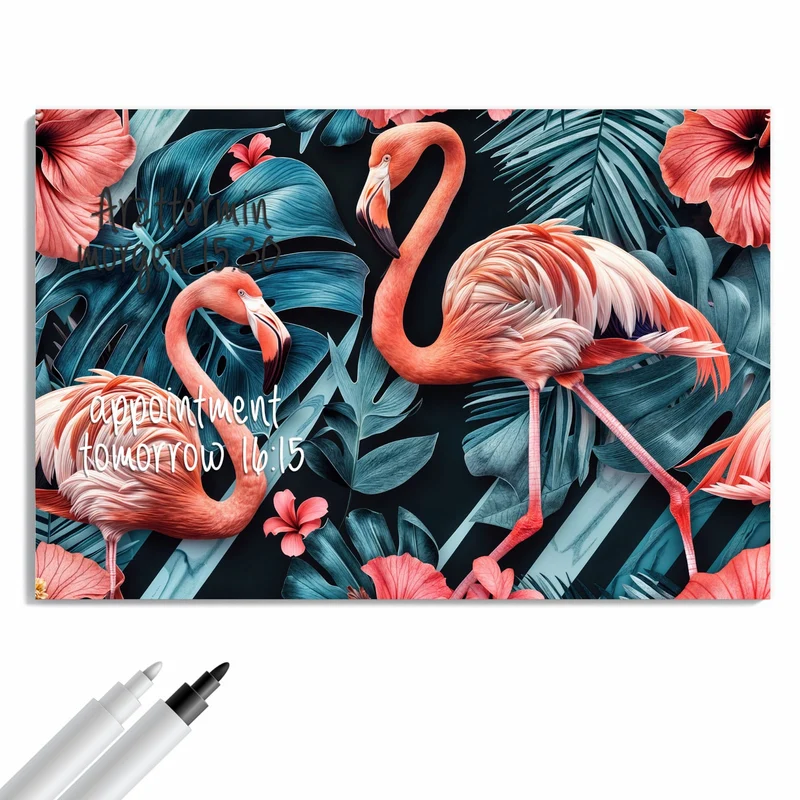 Metall Magnettafel - Flamingo und Hibiskus