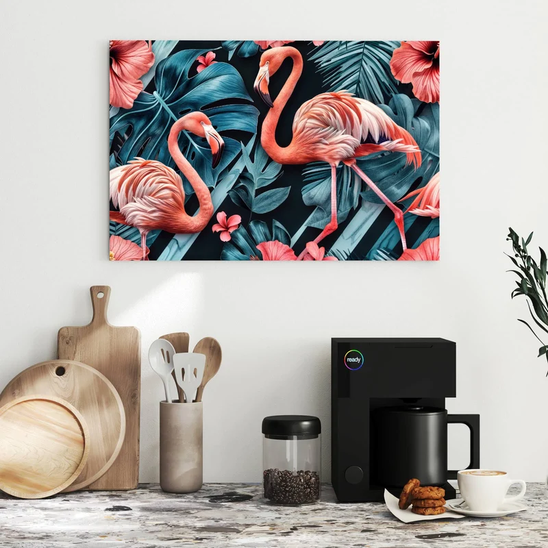 Metall Magnettafel - Flamingo und Hibiskus