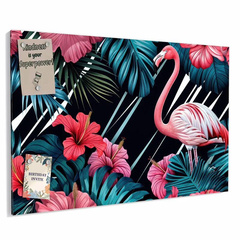 Metall Magnettafel - Flamingo auf Schwarz