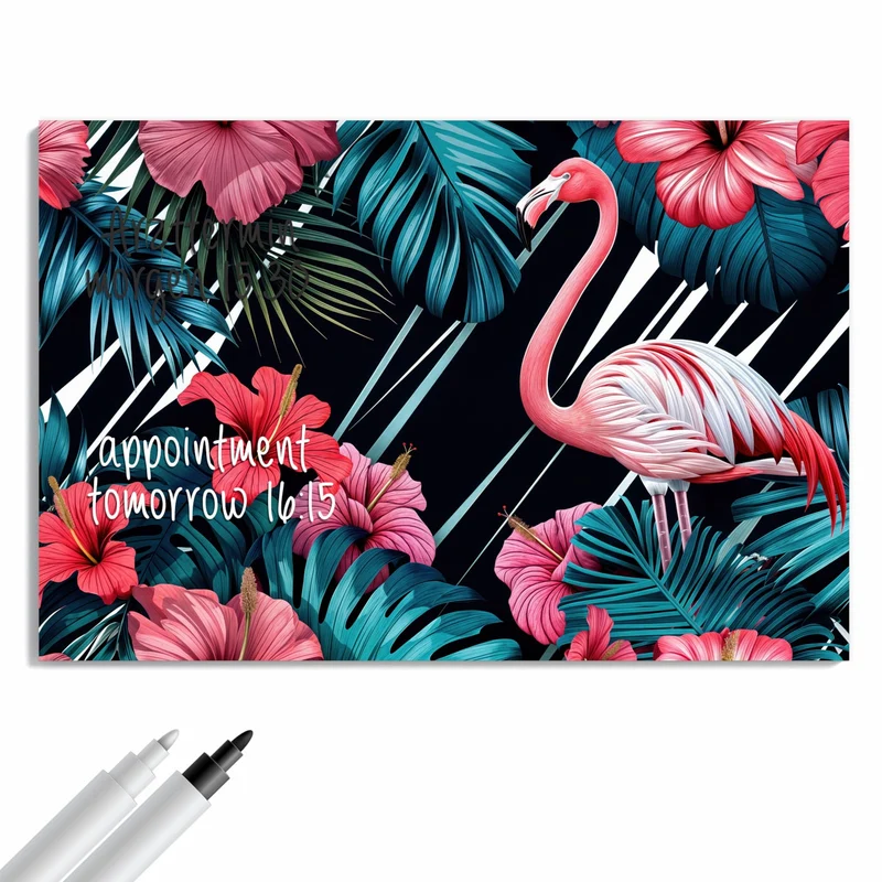 Metall Magnettafel - Flamingo auf Schwarz