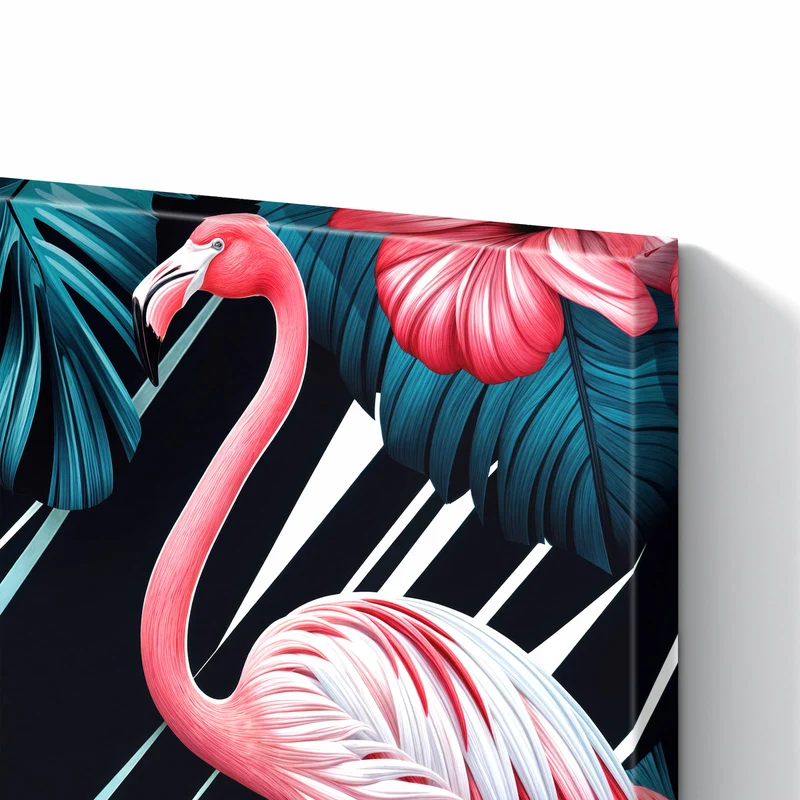 Metall Magnettafel - Flamingo auf Schwarz