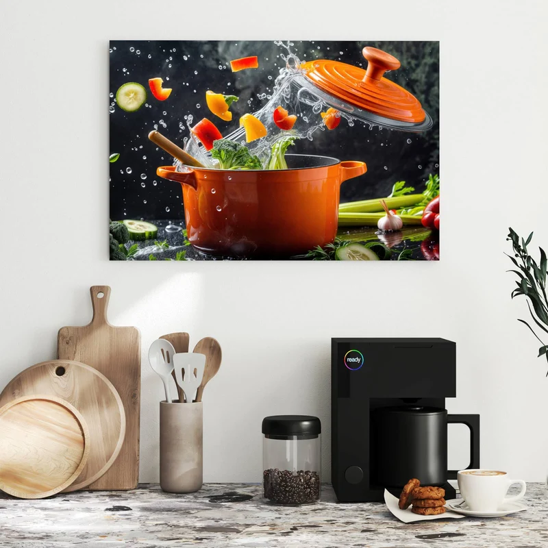 Metall Magnettafel - Oranger Topf mit Gemüse