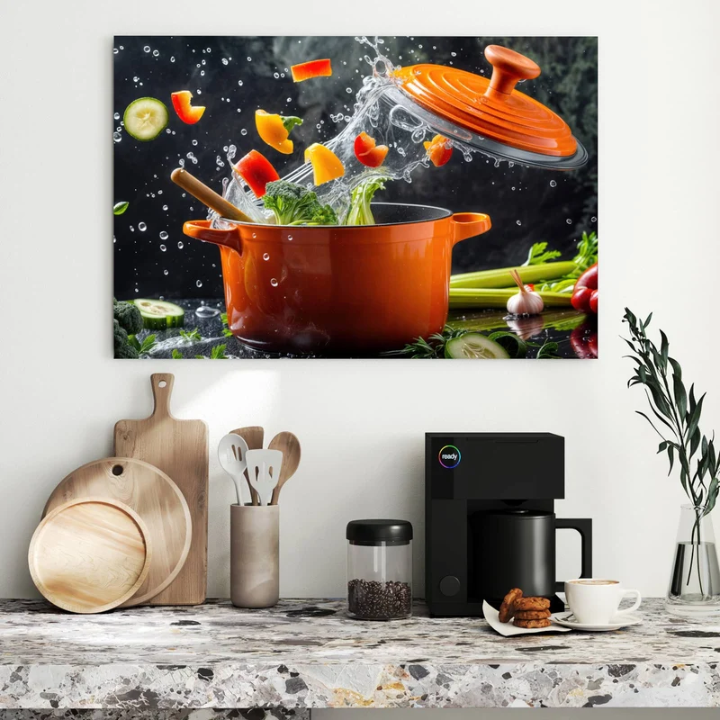 Metall Magnettafel - Oranger Topf mit Gemüse