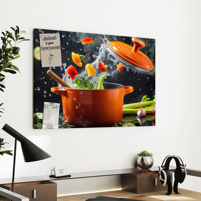 Metall Magnettafel - Oranger Topf mit Gemüse