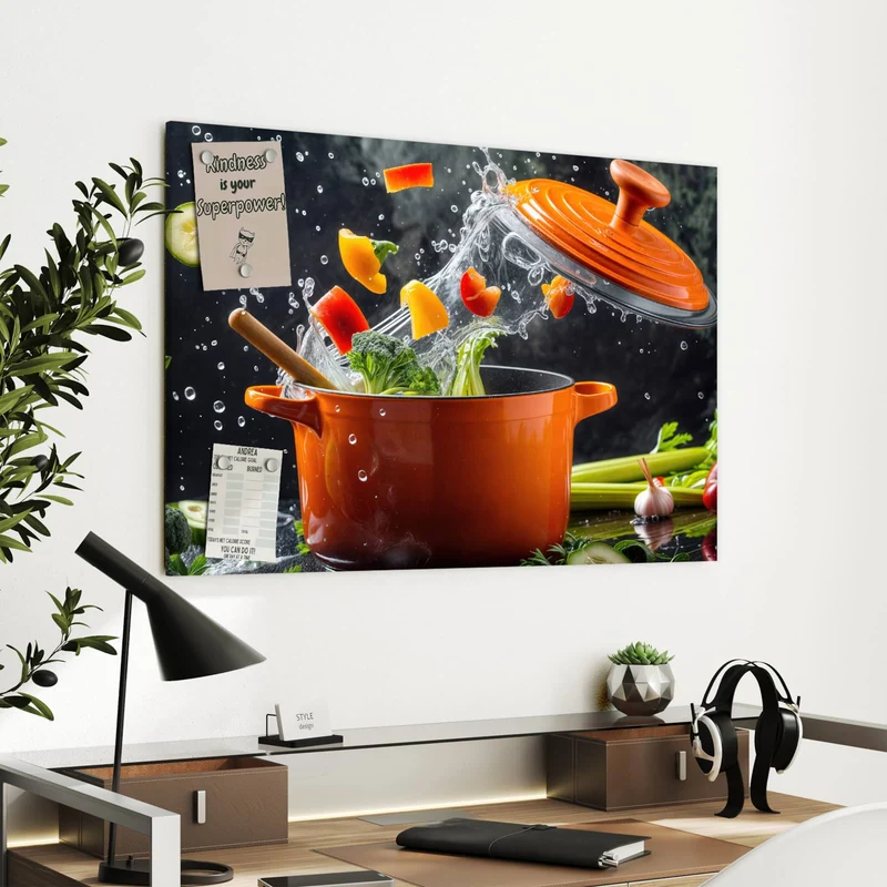 Metall Magnettafel - Oranger Topf mit Gemüse