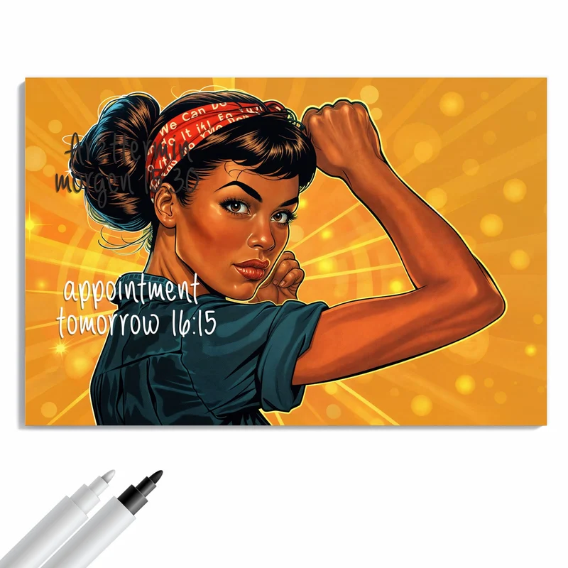 Metall Magnettafel - Starke Frau in Pop Art