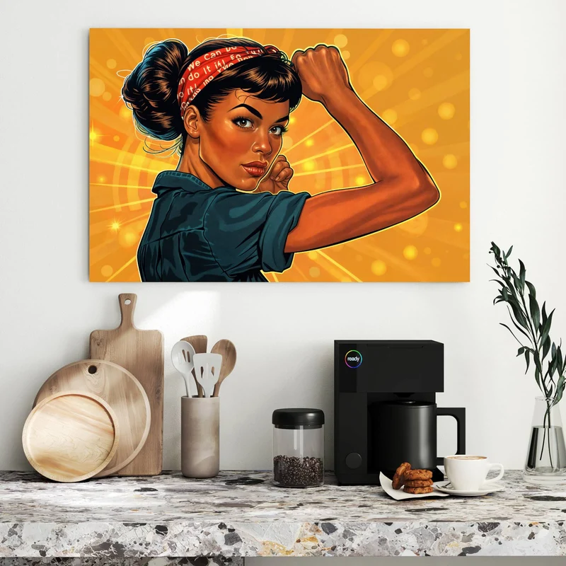 Metall Magnettafel - Starke Frau in Pop Art