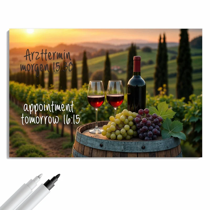 Metall Magnettafel - Rotwein im Weinberg