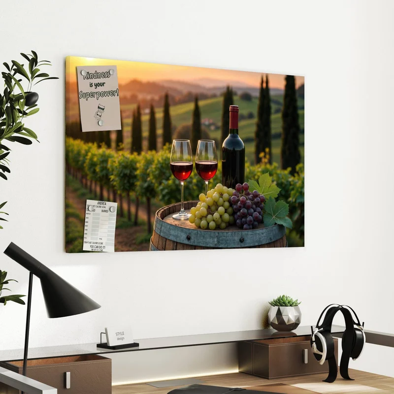 Metall Magnettafel - Rotwein im Weinberg