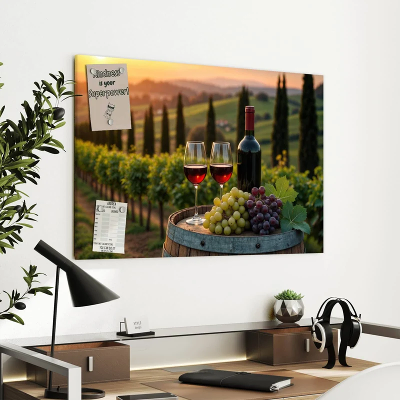 Metall Magnettafel - Rotwein im Weinberg