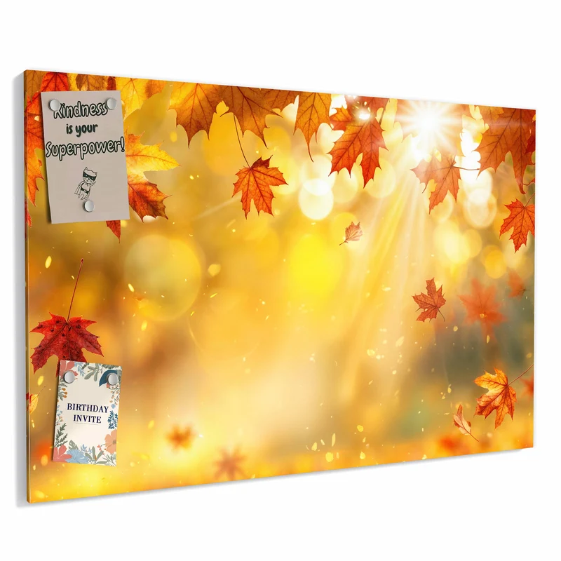 Metall Magnettafel - Sonne im Ahornlaub