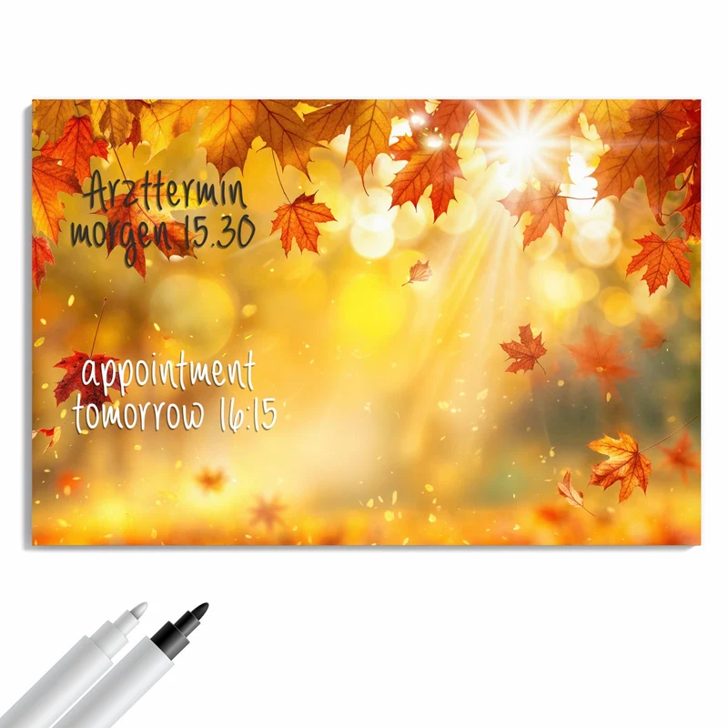 Metall Magnettafel - Sonne im Ahornlaub