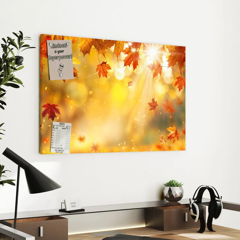 Metall Magnettafel - Sonne im Ahornlaub