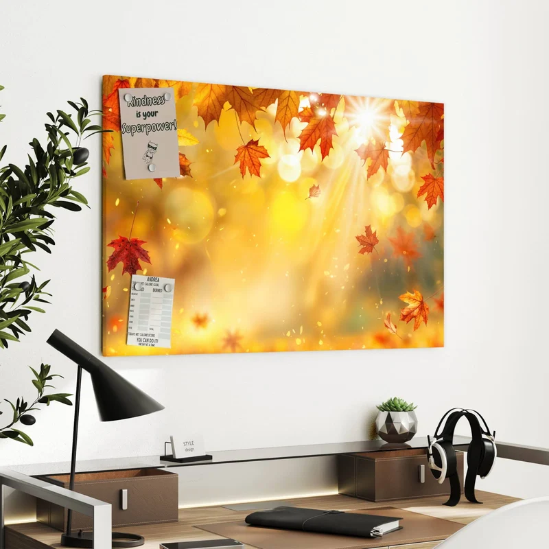 Metall Magnettafel - Sonne im Ahornlaub