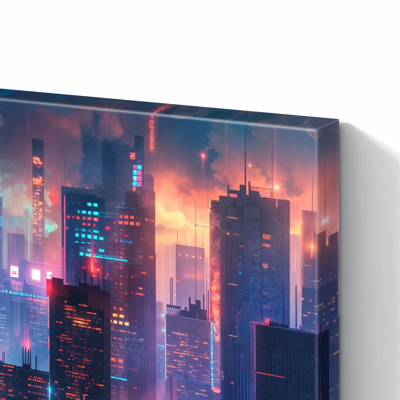 Metall Magnettafel - Neon Skyline bei Nacht