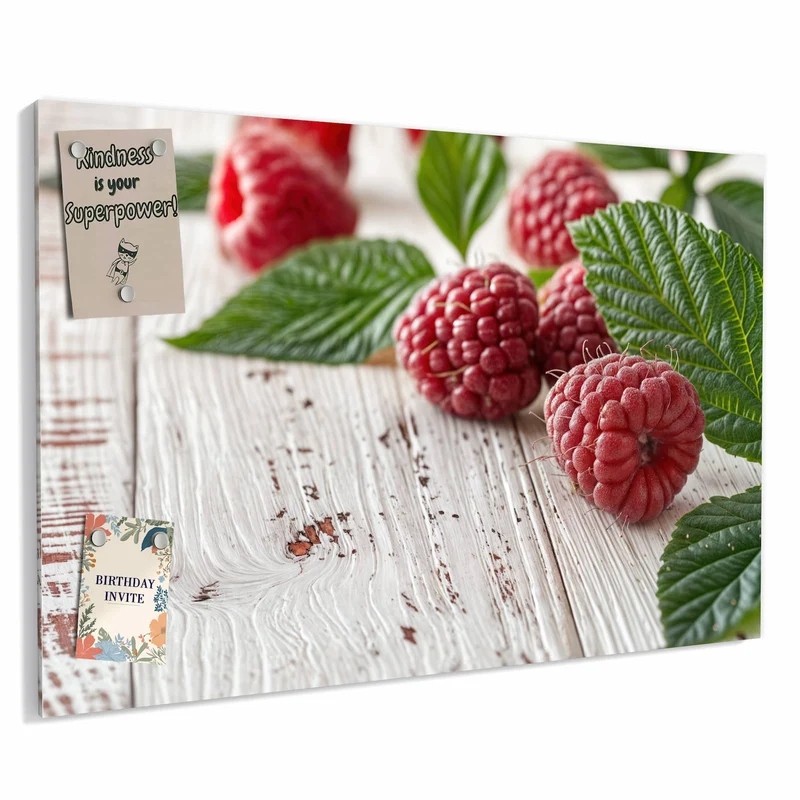 Metall Magnettafel - Himbeeren auf Weiß