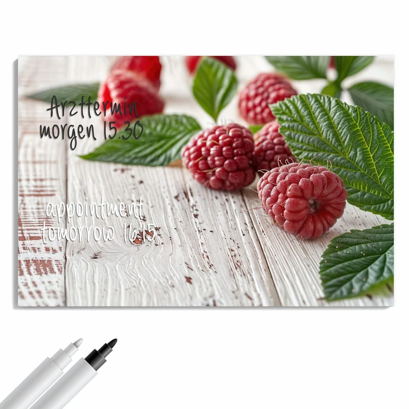 Metall Magnettafel - Himbeeren auf Weiß