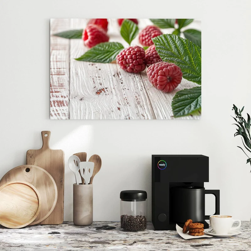 Metall Magnettafel - Himbeeren auf Weiß