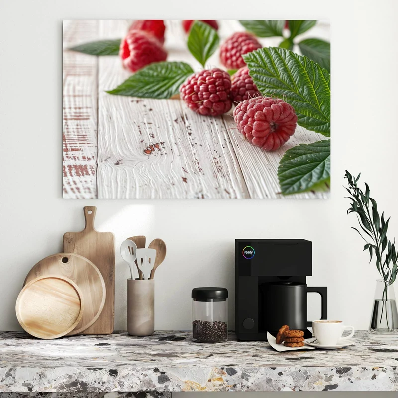 Metall Magnettafel - Himbeeren auf Weiß