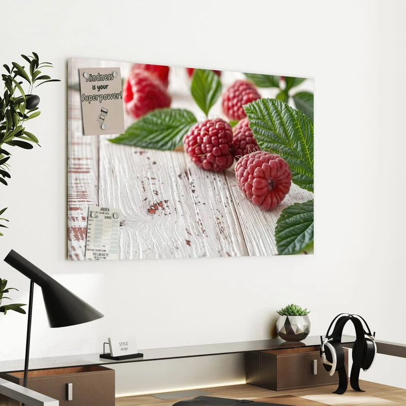 Metall Magnettafel - Himbeeren auf Weiß
